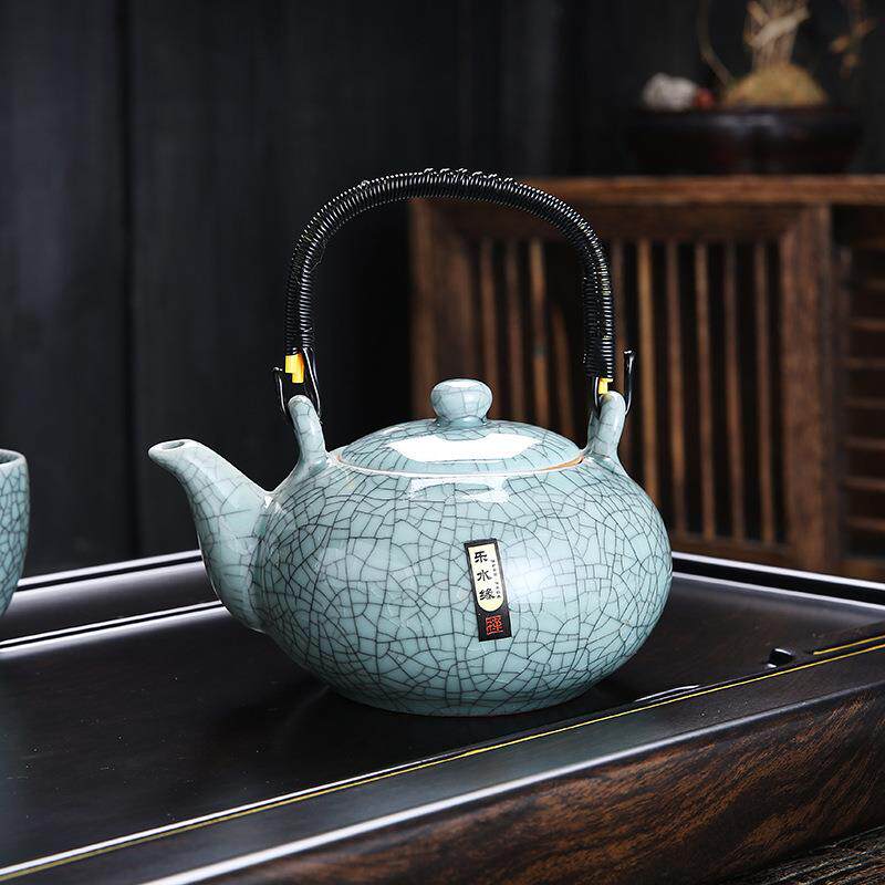 提梁泡茶壶单壶陶瓷家用煮茶器冲茶水壶茶具手提式分离网红纯手绘