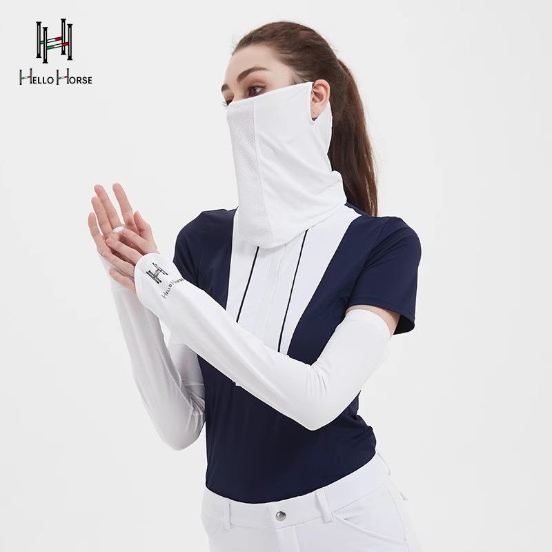 春夏马术服装透气吸湿排汗冰丝袖套马术防晒面罩装备骑马装备套装