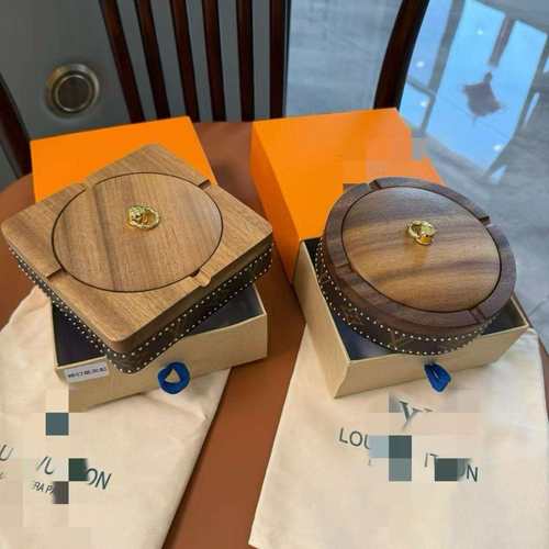 新中式烟灰缸带盖实木办公室家用胡桃木烟灰缸马蹄铁创意潮流个性