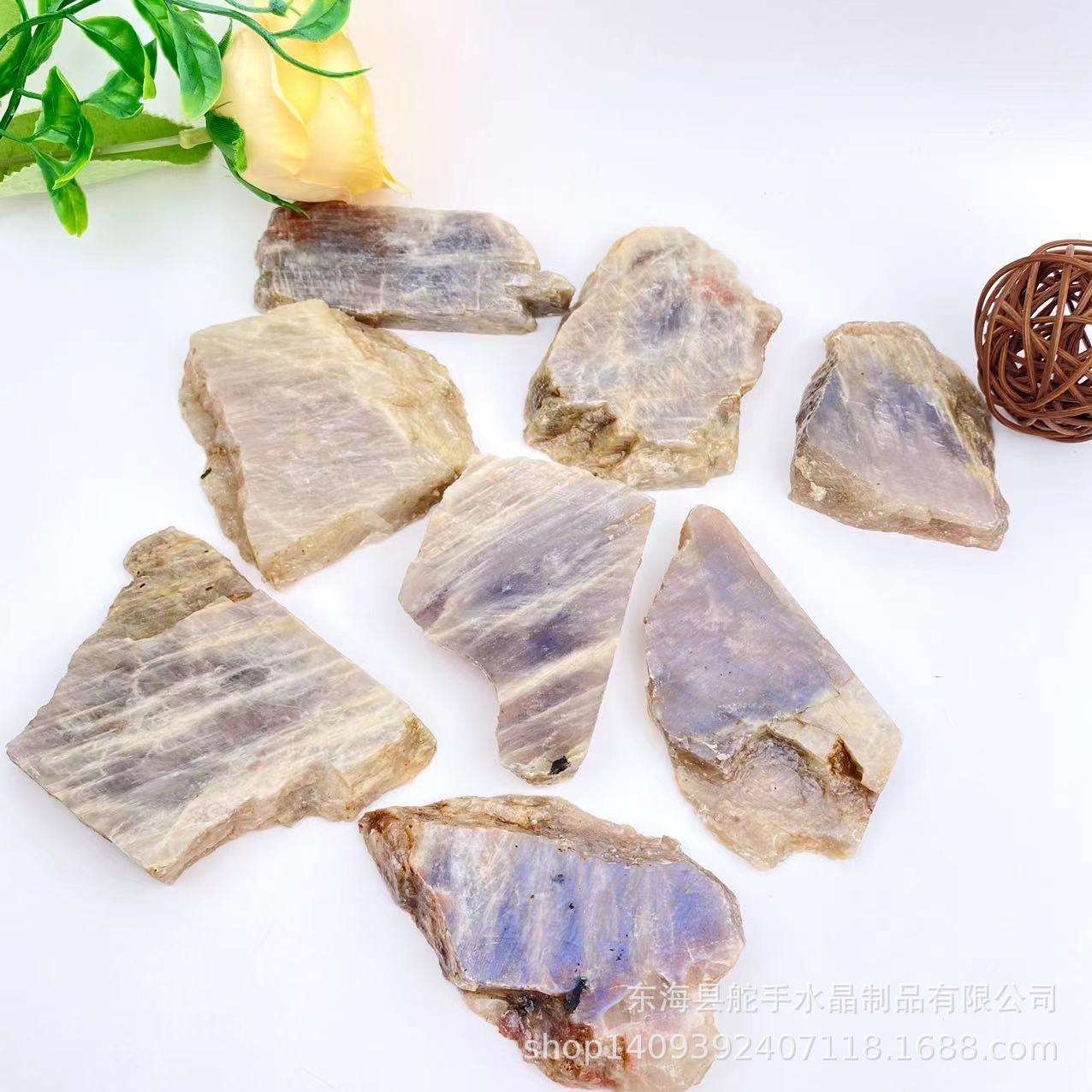 天然水晶蓝月光石原石切割不规则蓝月光片家居消磁净化收藏