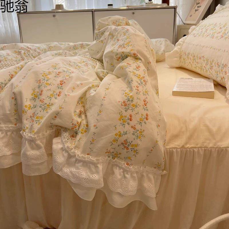Q3Y仙女款荷叶边全棉四件套田园碎花风纯棉被套公主少女1.5m1.8床