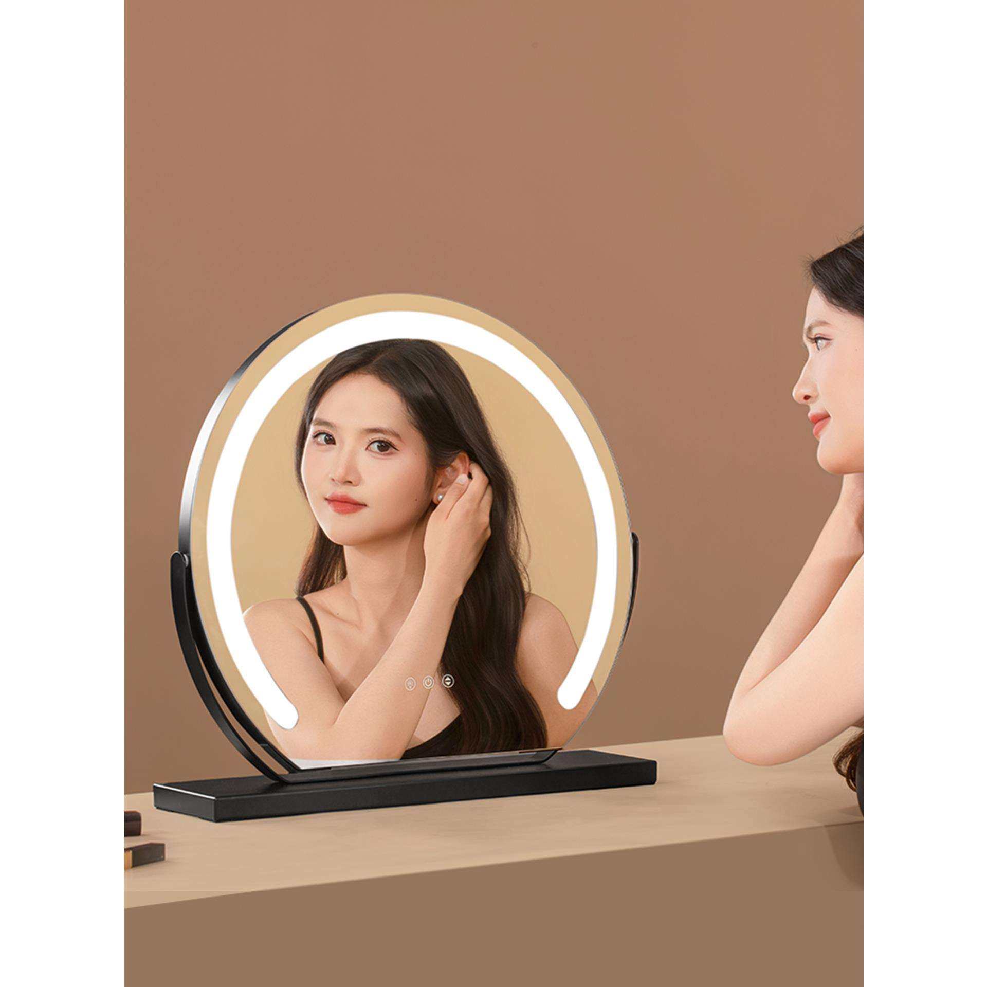 高清led化妆镜子带灯梳妆镜台式桌面智能家用简约主卧室网红大号