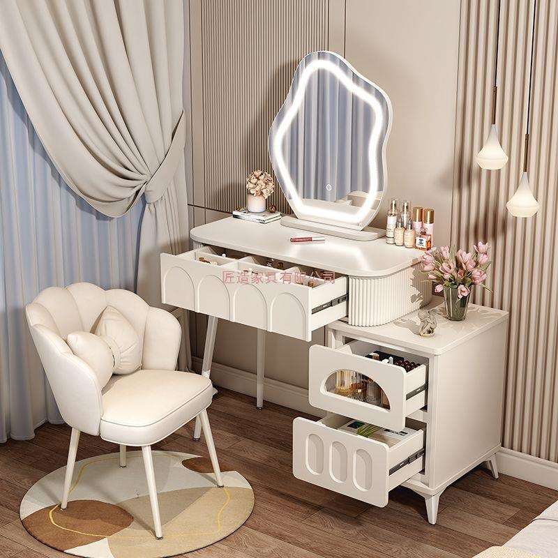 奶油风梳妆台卧室化妆台现代简约主卧室小型收纳斗柜镜子书桌一体