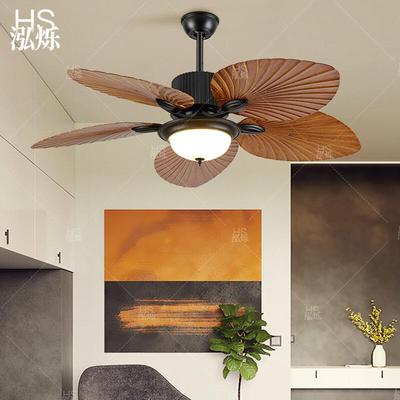 风扇吊灯法式中古实木餐厅吊扇灯美式复古南洋风新款客厅一体吊灯