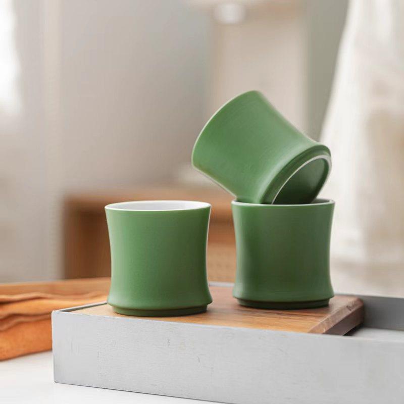 陶瓷茶杯竹节杯品茗杯大容量单个翠绿竹节造型茶具套装提梁壶全套