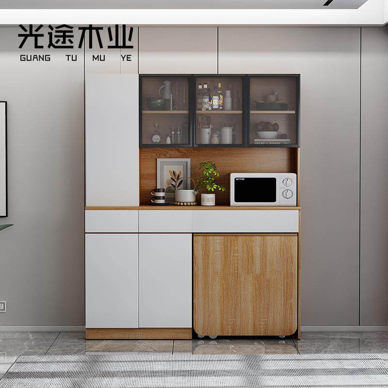 9W定制折叠餐桌餐边柜一体储物柜现代简约茶水客厅柜碗柜置物收