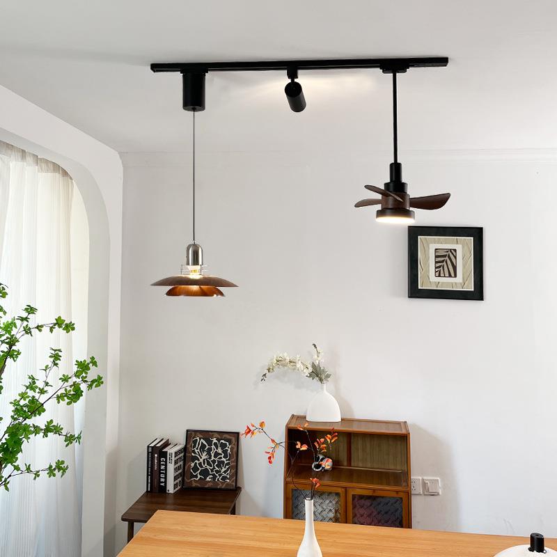 中古风餐厅吊灯可移动轨道带电风扇吧台灯简约法式升降悬停PH5灯