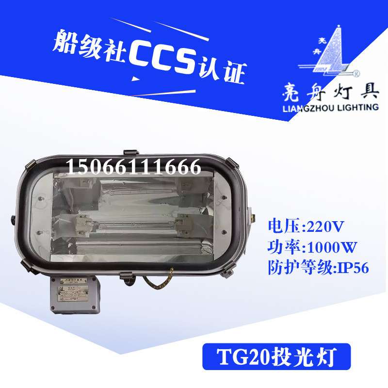 亮舟船用不锈钢投光灯TG20 IP56卤钨信号探照灯R7S灯座1000WCCS证