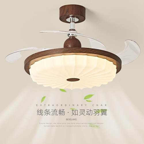 风扇灯中古风餐厅吊扇灯新款隐形静音饭厅餐桌卧室房间电扇灯