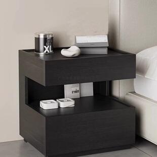 意式极简黑色床头柜悬浮式床边柜现代简约卧室床头柜