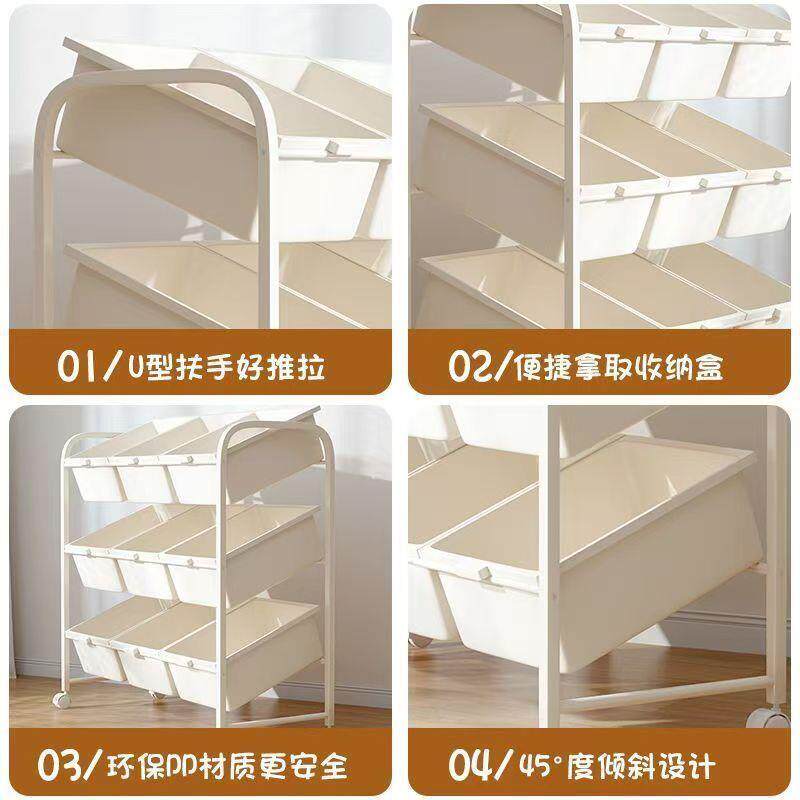 玩具收纳置物架儿童书报架家用宝宝绘画书本落地储物架子移动推车