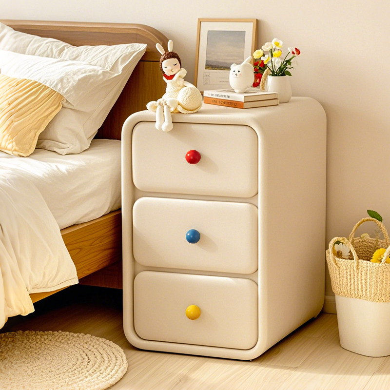 床头柜实木家用卧室奶油风收纳柜