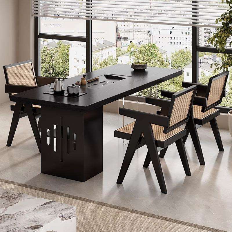 小户型实木茶桌阳台书桌办公室泡茶桌茶台茶盘一体高级感现代简约