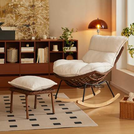 W7摇摇椅大人躺椅家用懒人休闲椅客厅午睡阳台藤编单人沙发