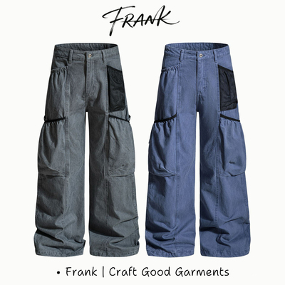 FRANK自主 美式复古多口袋阔腿宽松法工裤园丁工装裤男女同款