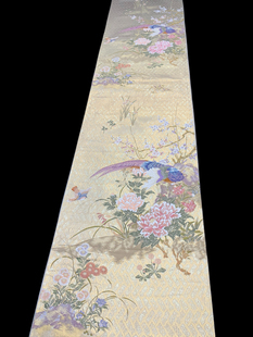 101织金老金线织锦牡丹花鸟桌旗
