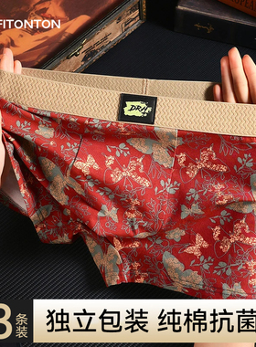 Fiton Ton男士内裤男四角内裤头纯棉抗菌2025新款男款红色平角裤