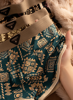 Fiton Ton男士内裤纯棉透气裤头复古民族风平角裤大码舒适四角裤