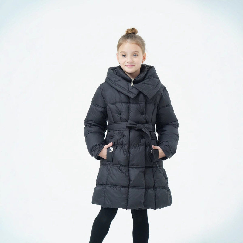 新款25女童羽绒棉服保暖长款外套女孩洋气中大童收腰