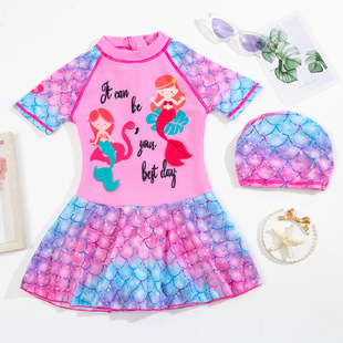 高弹 卡通运动款 水泡仔中童连体裙式 女童泳衣女孩游泳衣儿童韩版