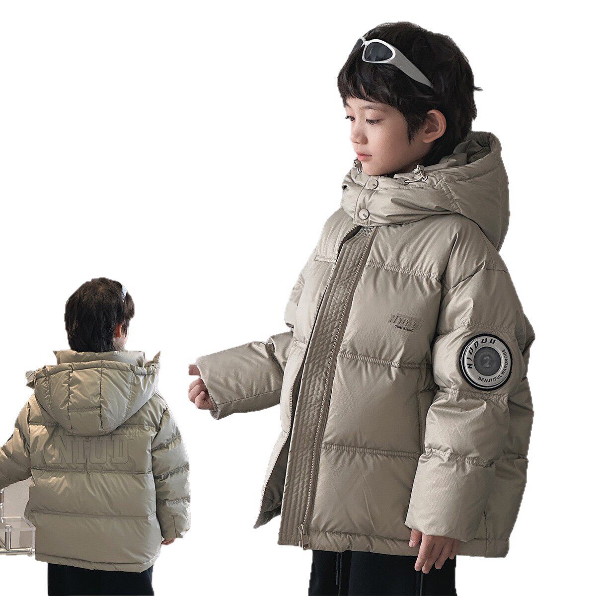 2025新款韩版儿童纯色保暖百搭连帽棉服男童上衣洋气潮