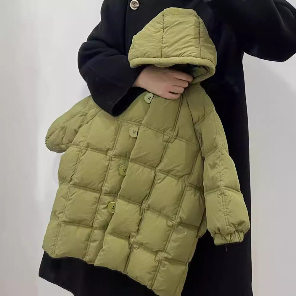 男女童中长款格子韩版棉服儿童加厚保暖连帽外套2025冬款童装棉袄
