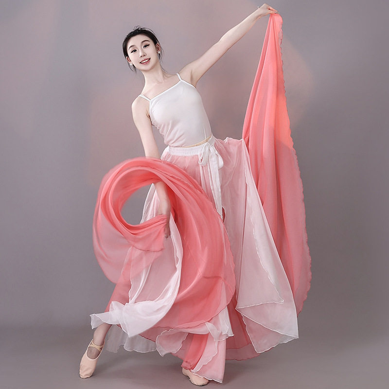 中国风民族古典舞蹈大摆裙练功演出服装720度飘逸双层天丝长裙子