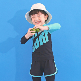 儿童泳衣男童分体泳装长裤长袖三件套女童女孩防晒速干宝宝游泳衣