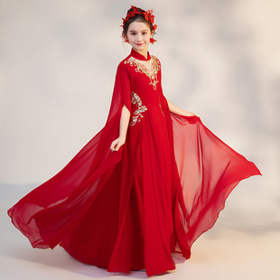 儿童演出服高端2026新款民乐弹古筝表演服大童中国风红色女童礼服
