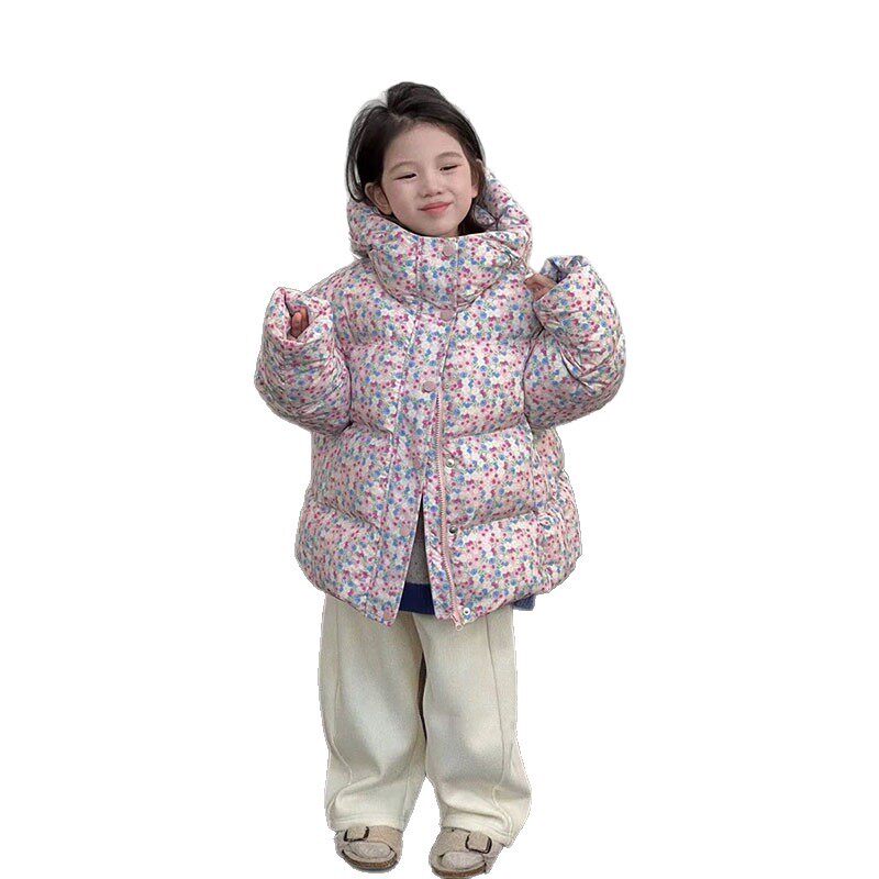 儿童加厚保暖女童外套秋冬装2025新款碎花洋气时尚休闲羽绒棉服