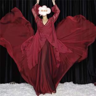 古典舞表演服酒红色穿搭舞蹈服中国风爵士舞服纱衣民族风复古仙女