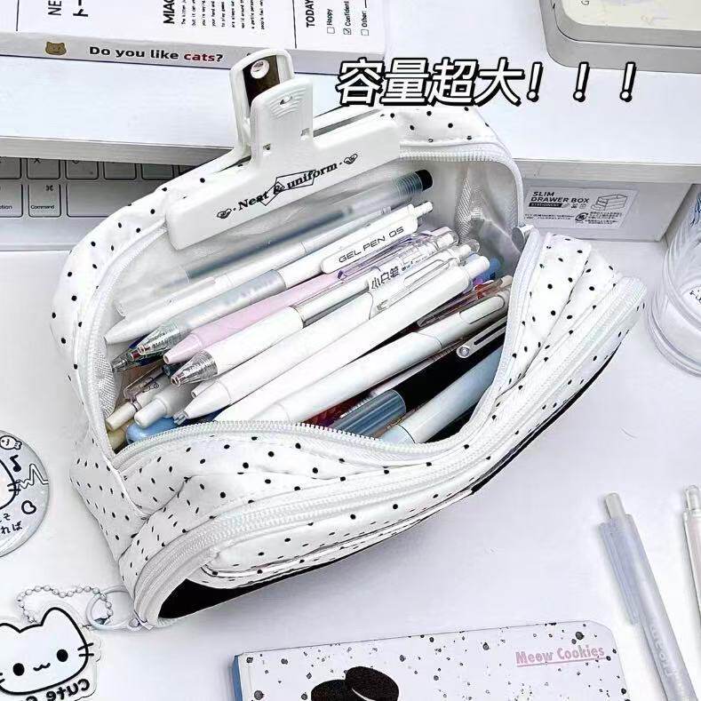 ins少女心蓝色音乐波点小猫多层痛包笔袋大容量铅笔文具袋收纳袋