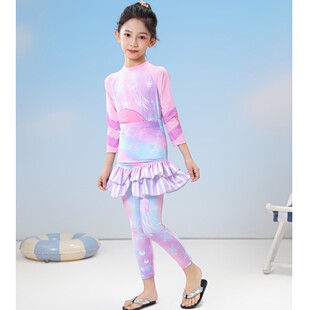 新二件套女童泳衣 长裤 儿童泳衣女连体泳装 冲浪服女孩长袖