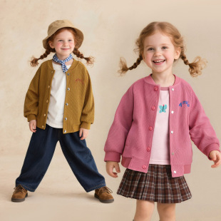 阿米拉童装2026年春季新款女童卡通猫咪外套童趣图案儿童棒球服