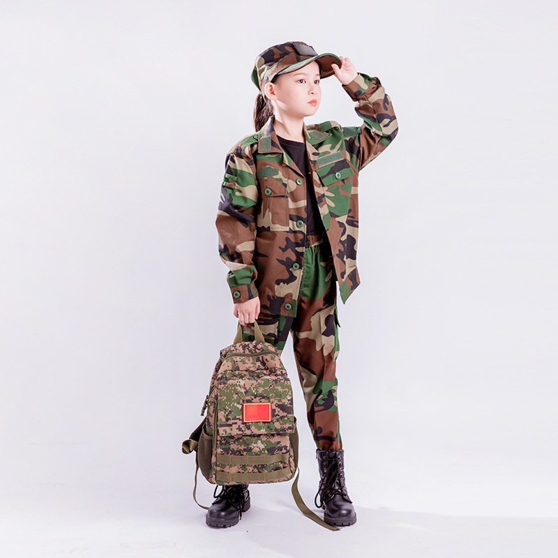 林霞夏季儿童迷彩服套装男女童学生幼儿园户外拓展儿童迷彩服