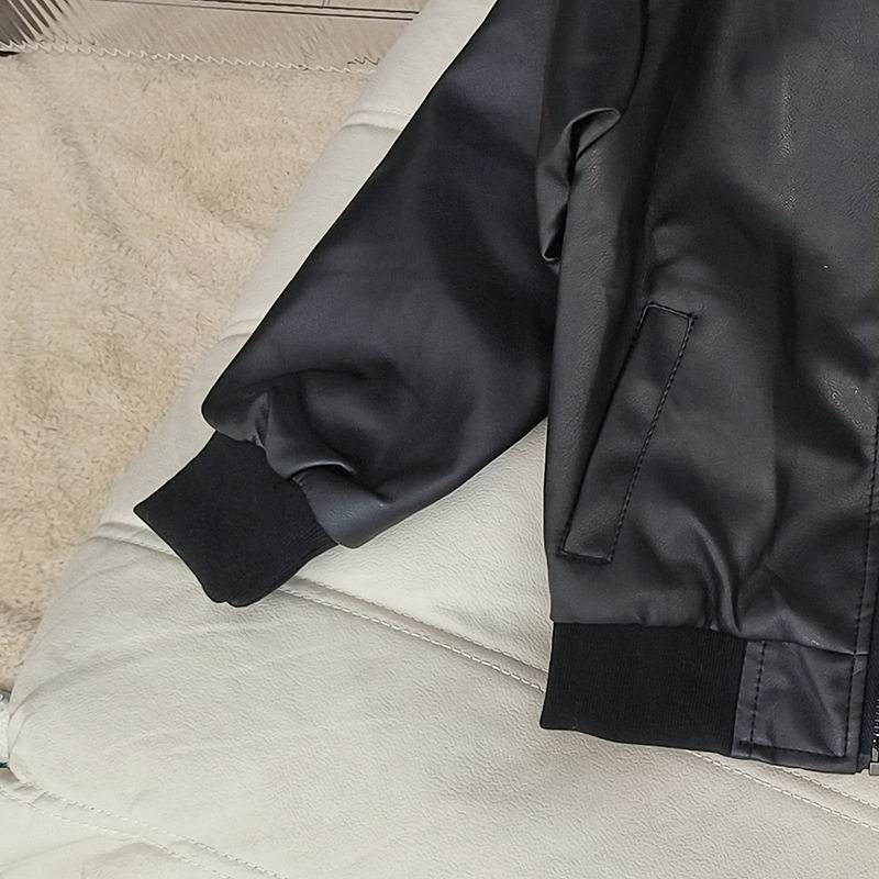 男童棒球服皮衣儿童PU皮夹克2026春秋新款韩版圆领刺绣宝宝外套