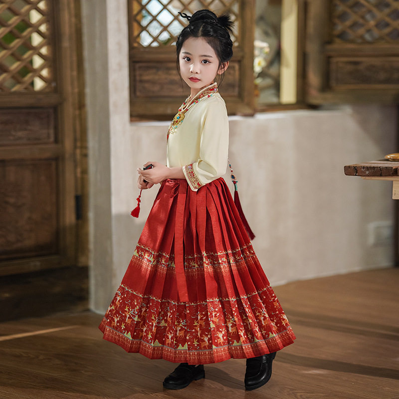 女童马面裙套装春2024新款古风汉服儿童中国风古装女孩新中式唐装