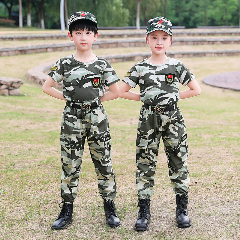 儿童迷彩服套装四季初高中学生军训服短袖幼儿园夏令营SF演出服批