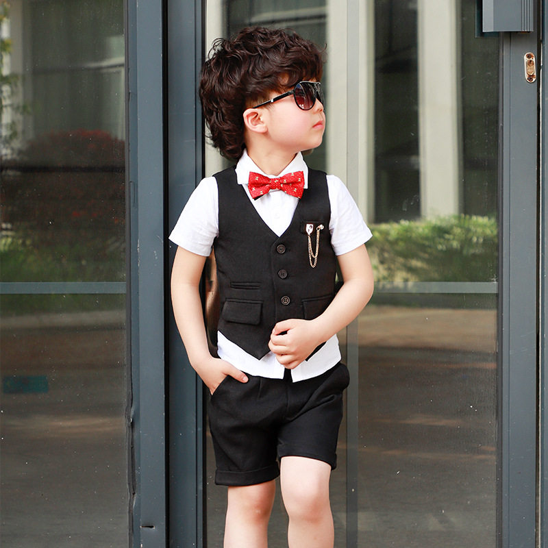 童装男童六一儿童节礼服套装儿童西装马甲三件套花童