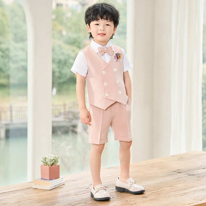 儿童西装夏款韩版马甲套装男童六一主持演出服宝宝周岁花童婚礼服