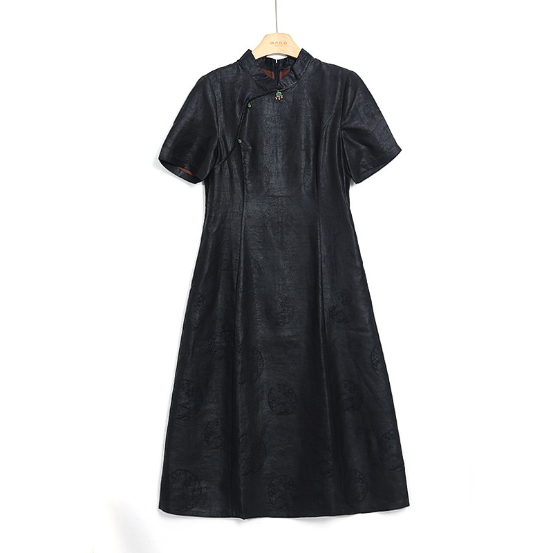 龟裂纹香云纱桑蚕丝连衣裙JUY01479-1 热门