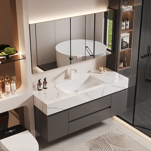 2025新款岩板无缝盆浴室柜