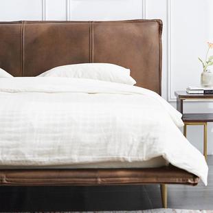 意式 极简真床人家用小户型现B225欧代简约皮卧室双床1.8米北复古