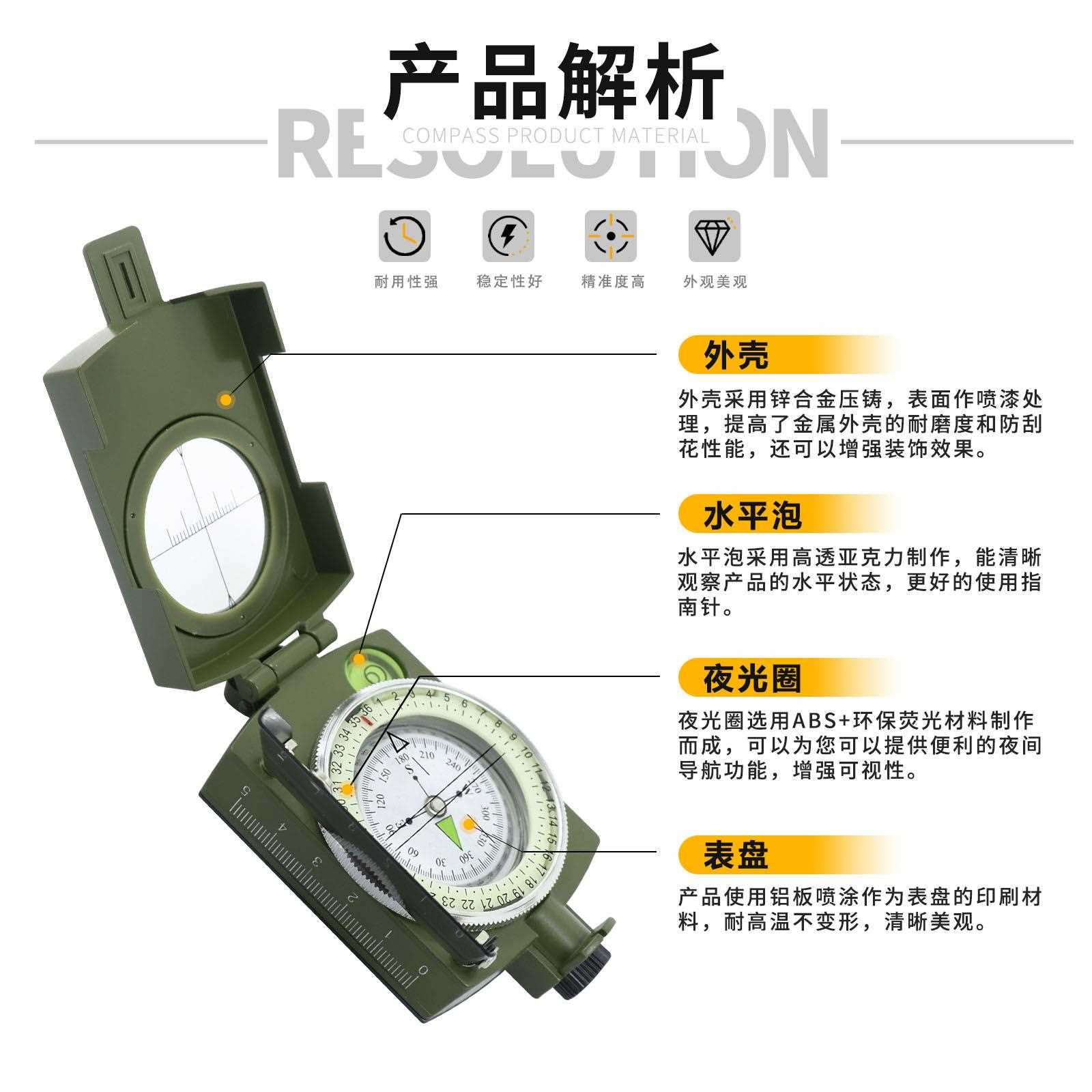 新款直销K4074B高精度指南针专业户外多功能精准地质罗盘仪战术指