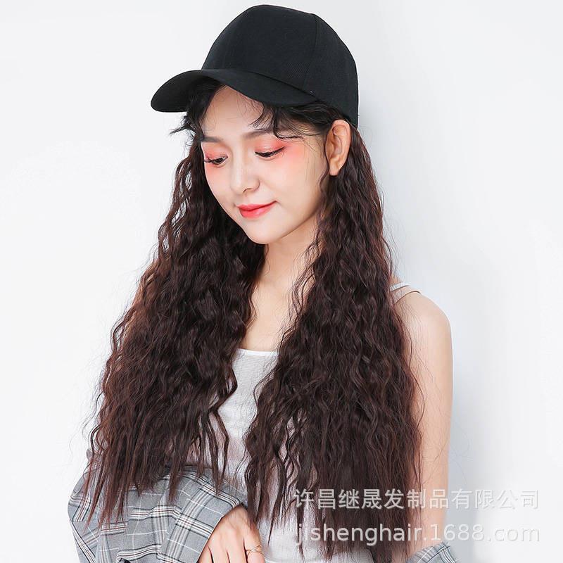 新款直销假发女帽子长卷发羊毛卷网红帽子假发一体女夏天时尚全头