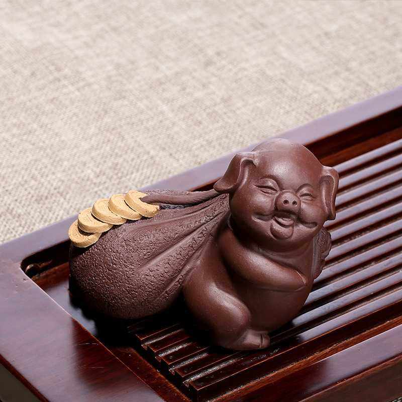 新款直销宜兴紫砂茶宠紫泥福满猪送福招财生肖小猪把玩件茶盘摆件,餐饮具,茶宠摆件,淘宝优惠券,粉丝福利购,淘宝优惠卷