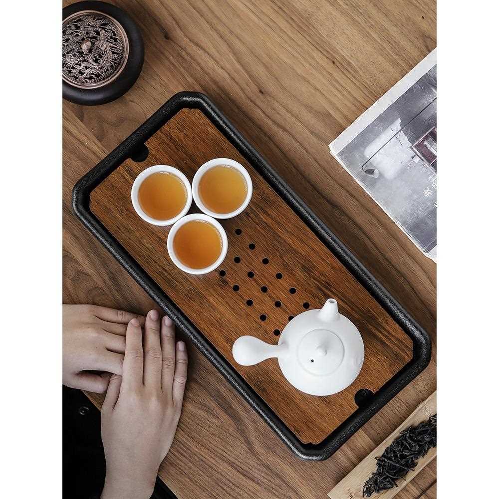 新款直销陶瓷茶盘竹制干泡茶台日式储水茶托盘功夫茶台家用现代简