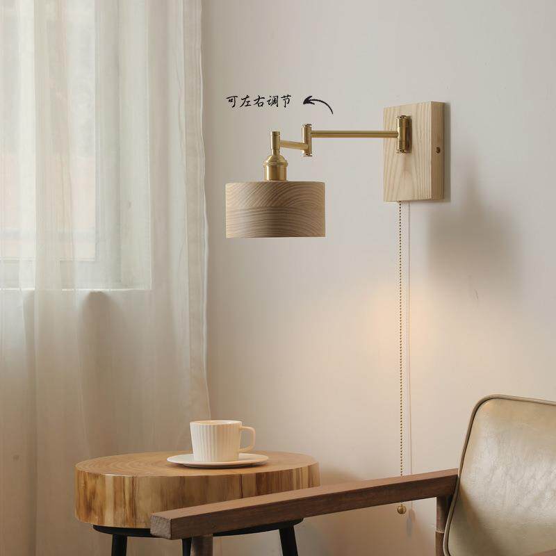 新款直销日式侘寂风文艺黄铜胡桃木书房客厅卧室床头餐厅过道壁灯