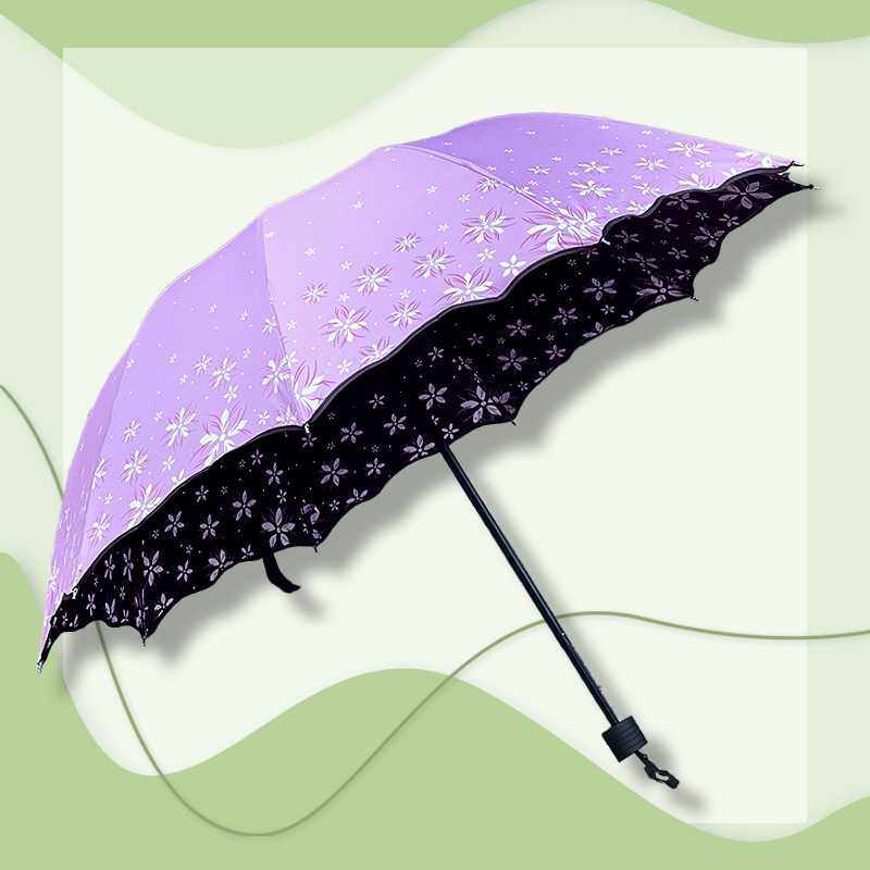 新款直销晴雨两用黑胶伞 十骨加大双人遮阳太阳伞 三折叠便携荷叶,居家日用,伞,淘宝优惠券,粉丝福利购,淘宝优惠卷