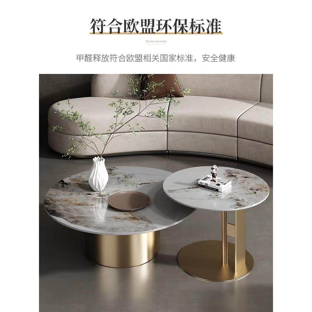 新款直销大理石轻奢大小圆茶几客厅家用高端现代简约圆形不锈钢茶